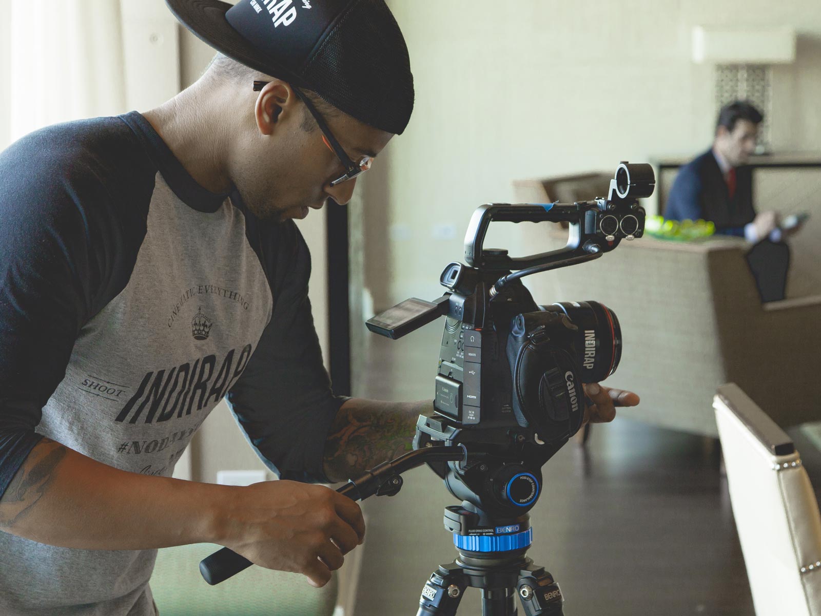 Man shooting a sceen with a video camera